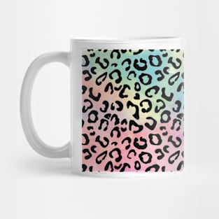 Black leopard print, with rainbow background Mug